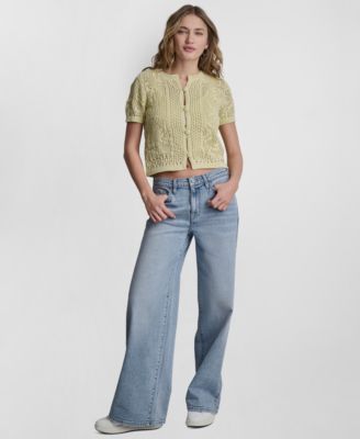 Petite Short-Sleeve Crew Neck Cardigan Sweater