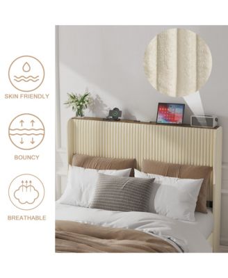 Metal Platform Bed Beige Charging Station 2 USB Ports Noise Free No Box Spring Needed