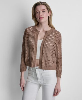 Women's Open-Stitch Drop-Shoulder Cardigan Sweater