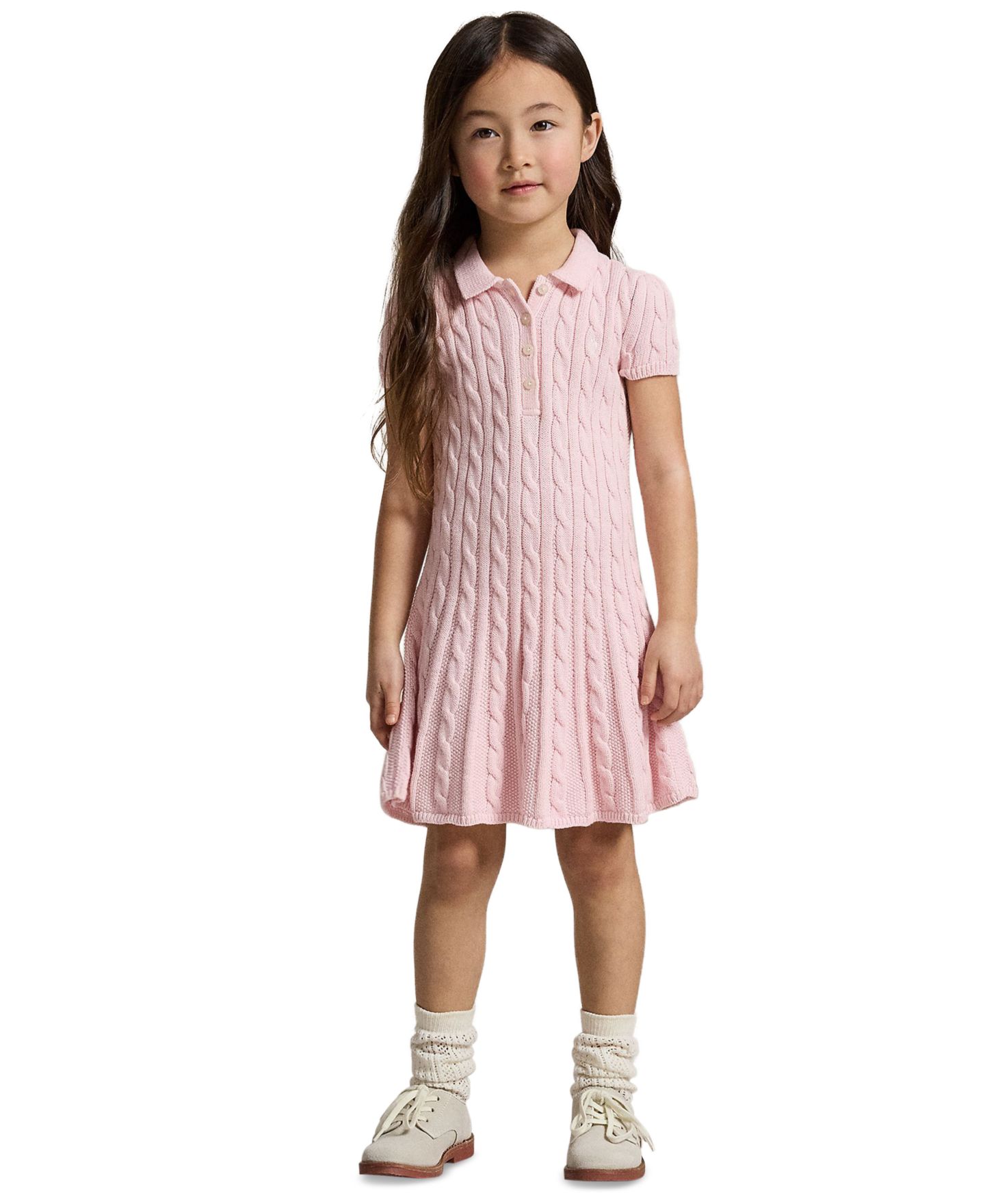 Платье Polo Ralph Lauren Cable-Knit Polo Sweater Dress для девочек, цвет: Розовый — фото 2