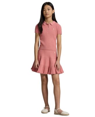 Girls' 7-16 Mini-Cable Polo Sweater