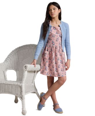 Girls' 7-16 Striped Square Neck Seersucker Dress
