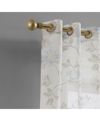 Jacqueline 2-Pack Linen Textured Metallic Light Filtering Grommet Curtain Panel Pair 38" x 84" - Blue and Gold Metallic