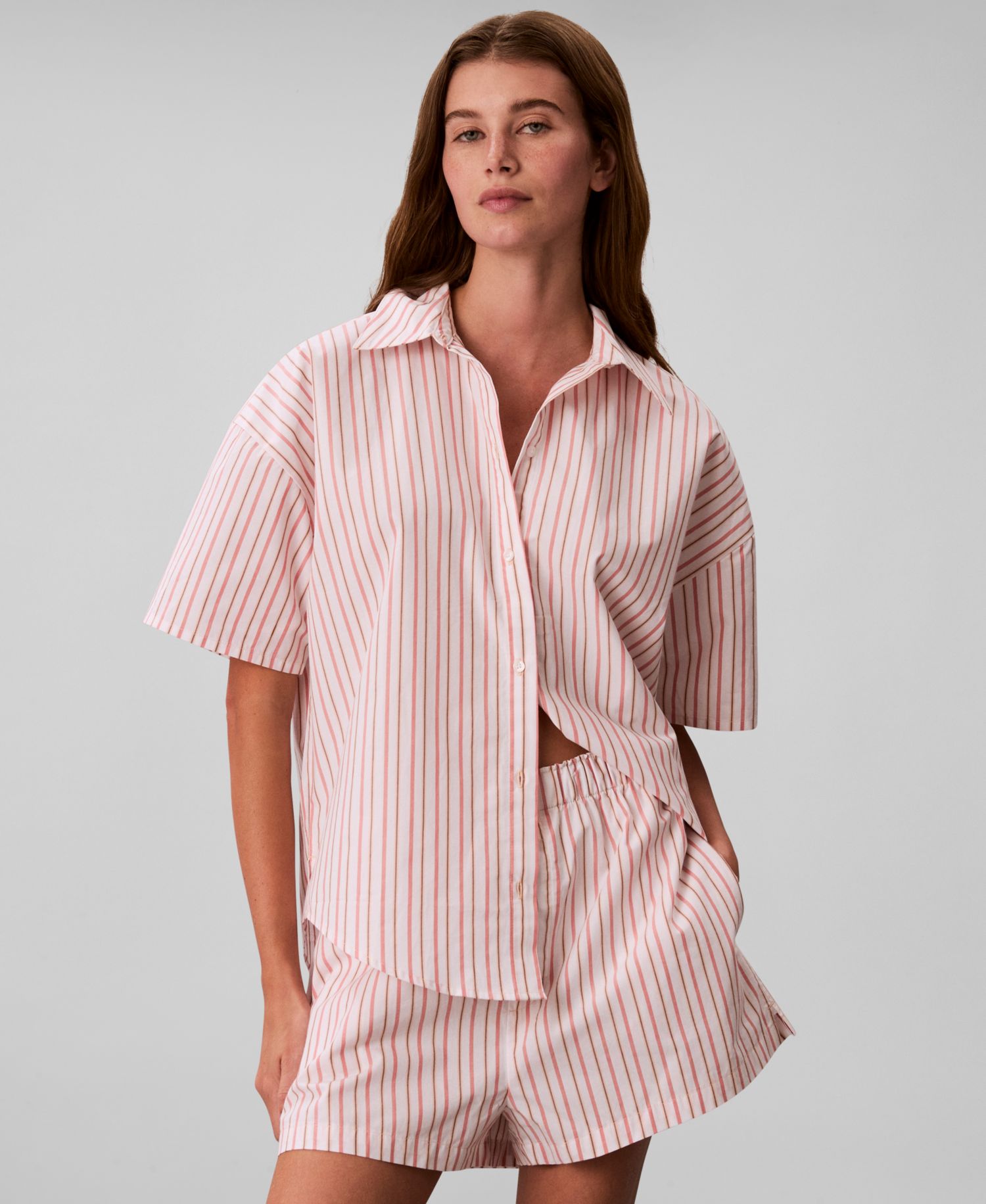 Women's Striped Short-Sleeve Pajama Shirt QS7652