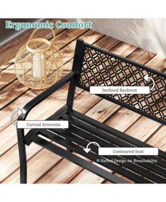 50 Inches Outdoor Garden Bench with Geometric Lattice Backrest and Slatted Seat