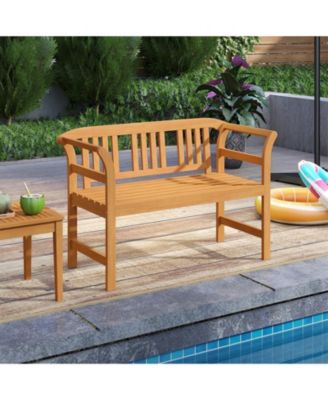 Acacia Wood 2-Person Patio Loveseat with Backrest and Armrests