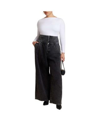 Women's Corset Waist Wide Leg Jean