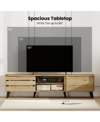 Mid Century Modern TV Stand for 80 in TVs with Sliding Doors