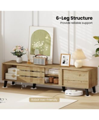 Mid Century Modern TV Stand for 80 in TVs with Sliding Doors