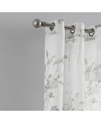 Jessica Floral Designed Linen Textured Metallic Light Filtering Window Curtain Panels with Grommets, 2-Pack