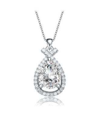 Genevive White Gold Plated CZ Rain Droplet Love Knot Pendant Necklace