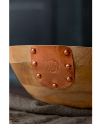 Vintage Inspired Wooden Serving Bowl with Handmade Copper Details