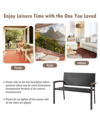 Outdoor Patio Rattan Wicker Bench with Armrests for Garden