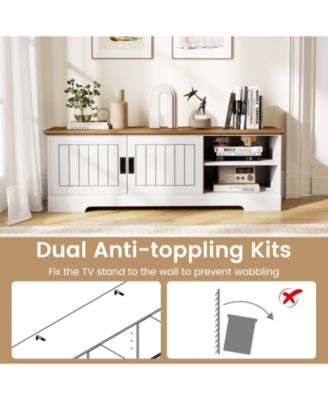 Farmhouse TV Stand for TVs up to 65 in with Sliding Doors