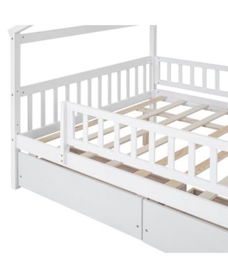 Full Size Wooden House Bed Two Drawers