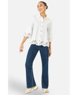 Women's Cotton Lace Border Shirt