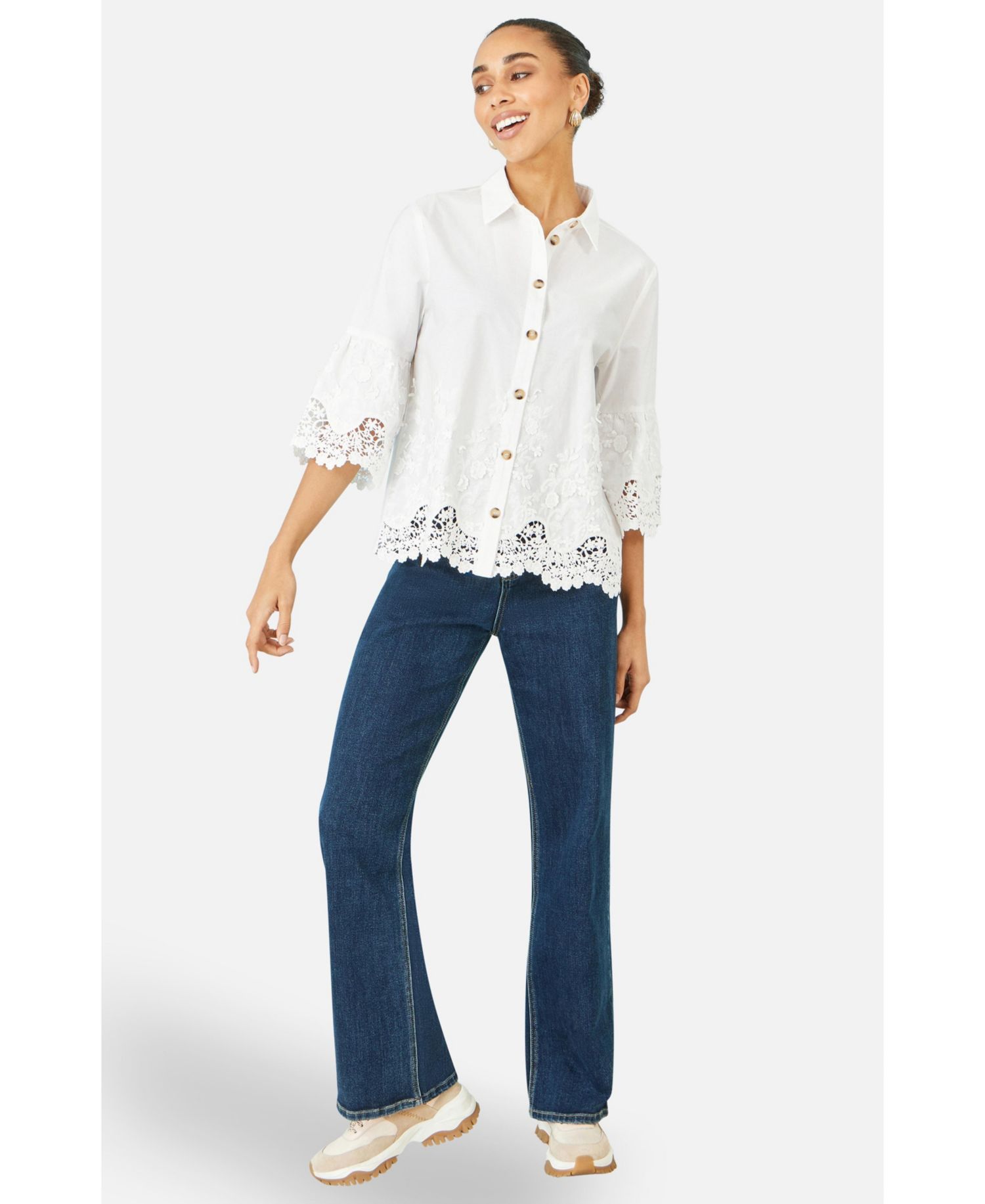 Women's Cotton Lace Border Shirt