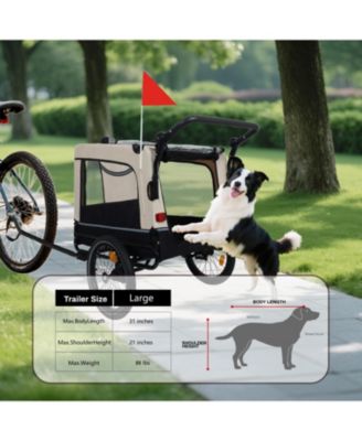 Extra Large 2-in-1 Bike Trailer and Push Cart for Pets with Detachable Hitch, Beige