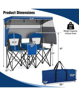 Double Beach Chair with Adjustable Canopy and Side Curtains