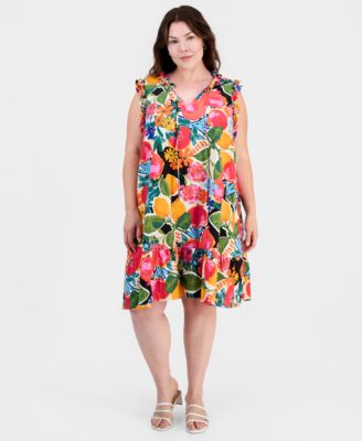 Plus Size Ruffled Tie-Neck Shift Dress