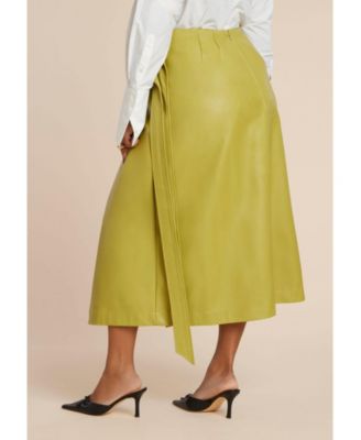 Women's Double Belt Wrap Faux Leather Skirt