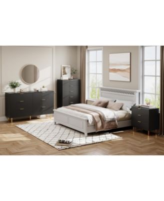 Modern 6 Drawer Dresser for Bedroom with Gold Handle and Large Drawer, Wood Double Chest of Drawers and Storage Organizer for Living Room