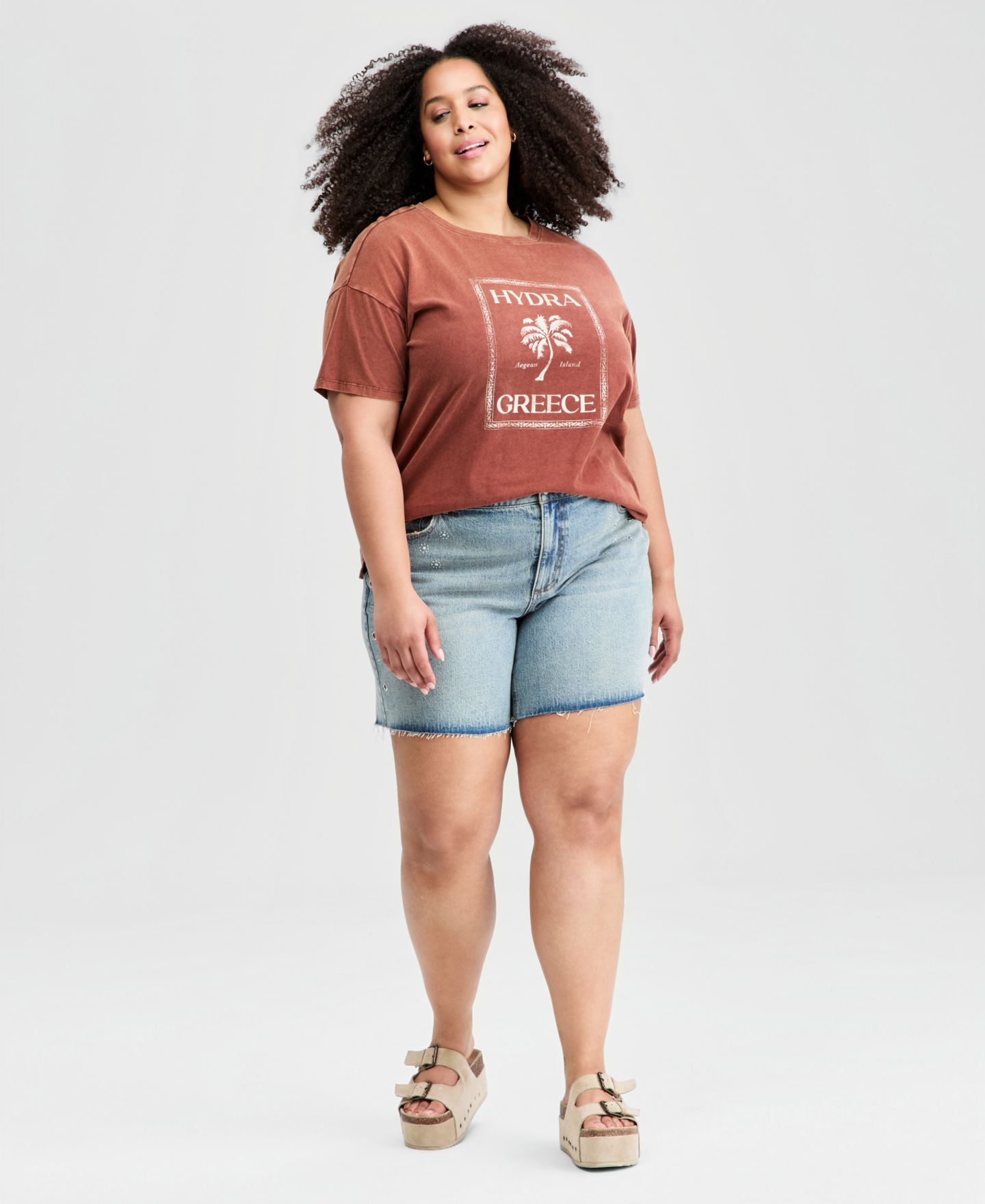 Женская футболка And Now This Trendy Plus Size Hydra Greece Graphic, цвет: Коричневый варёный — фото 2