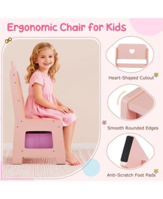 Kids Vanity Desk with Mirror and Lights Princess Pretend Play Dressing Table and Chair Set