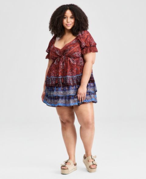 Женская юбка And Now This Trendy Plus Size Paisley Tiered Mini, цвет: Marcella Paisley