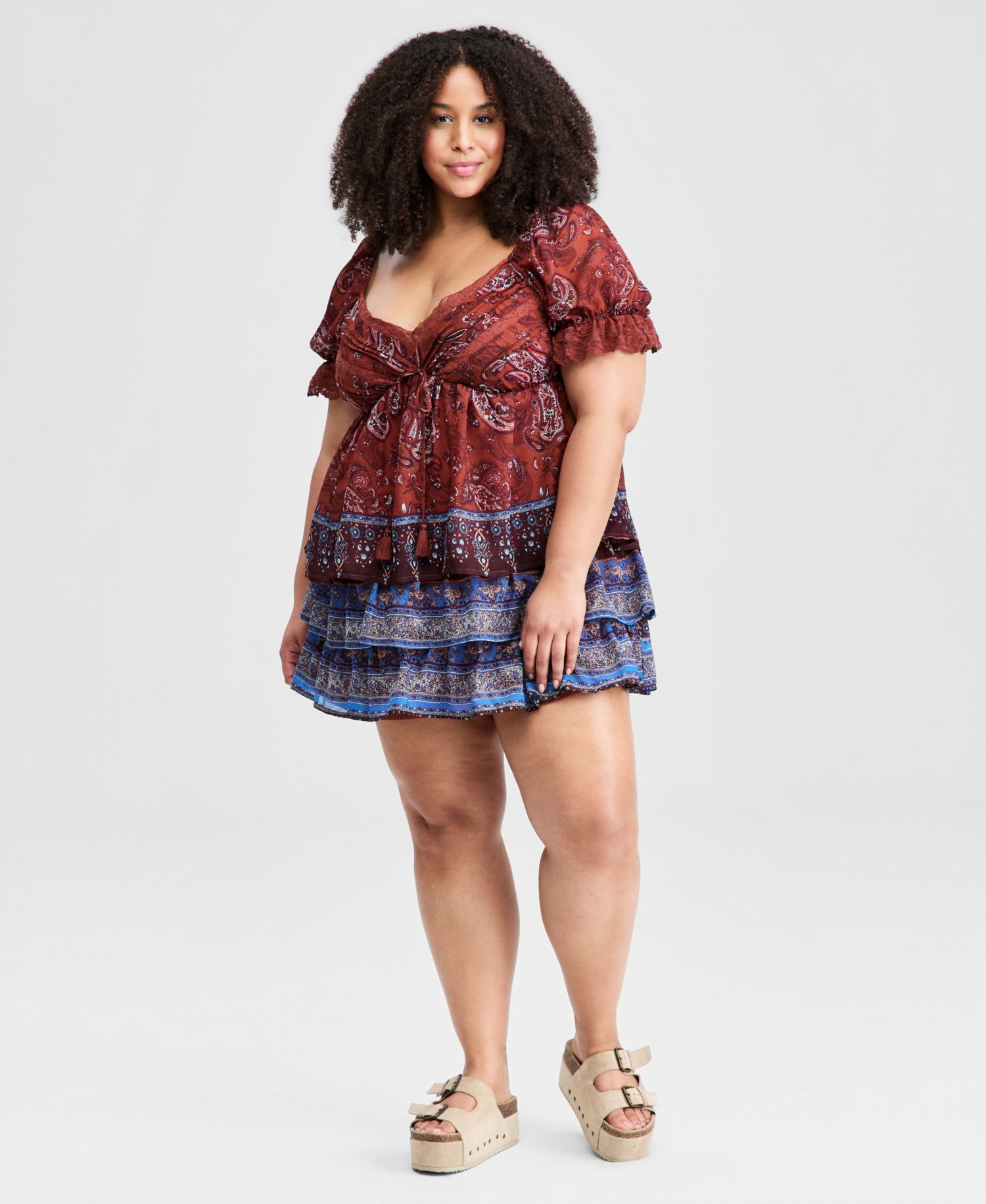 Trendy Plus Size Paisley Tiered Mini Skirt