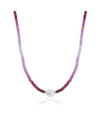 Ruby Ombre Bead Pearl Necklace 14K Gold