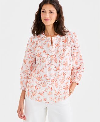 Women's Cotton Button-Front 3/4-Sleeve Top