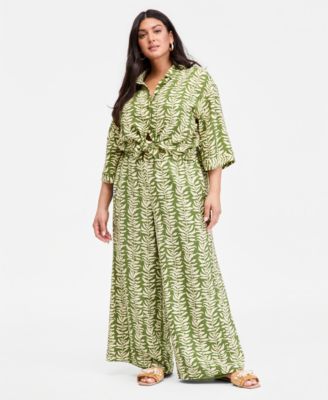 Plus Size Printed High-Rise Wide-Leg Pants