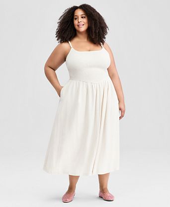 plus size cream dress Pleated Midi and a curve Ivory/Cream Smocked Plus Size Vacation