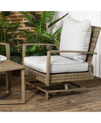 Patio Furniture Set, 4 Piece Outdoor Rattan Conversation Set with 2 Armchairs, Cushions, Loveseat Sofa & Coffee Table for Porch, Poolside, Lawn, Light Gray