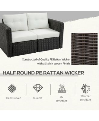 2 Piece Patio Wicker Corner Sofa Set, Outdoor PE Rattan Furniture, with Curved Armrests and Padded Cushions for Balcony, Garden, or Lawn, Lawn, Beige