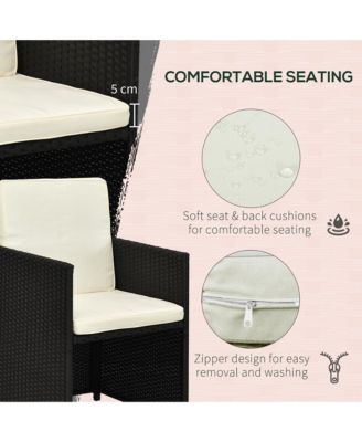 9 Piece Patio Wicker Dining Sets, Space Saving Outdoor Sectional Conversation Set, with Dining Table, Ottoman and Chair & Cushioned for Lawn Garden Backyard, Black