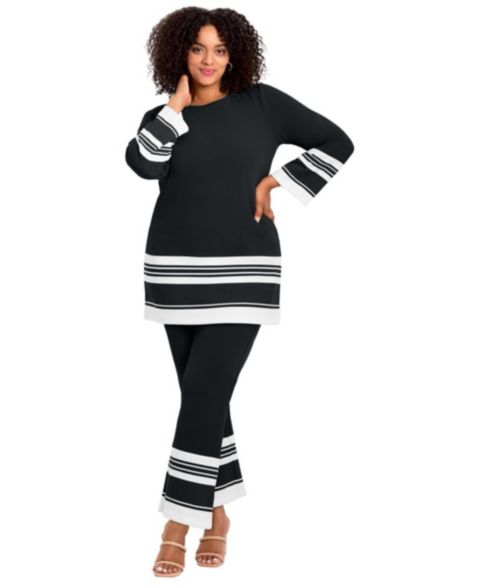 Женские брюки Avenue Border Stripe Straight Leg, цвет: Чёрный полосатый