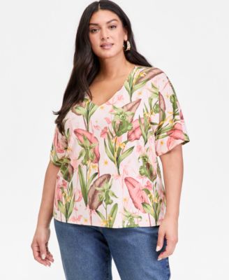 Plus Size Printed V-Neck Top