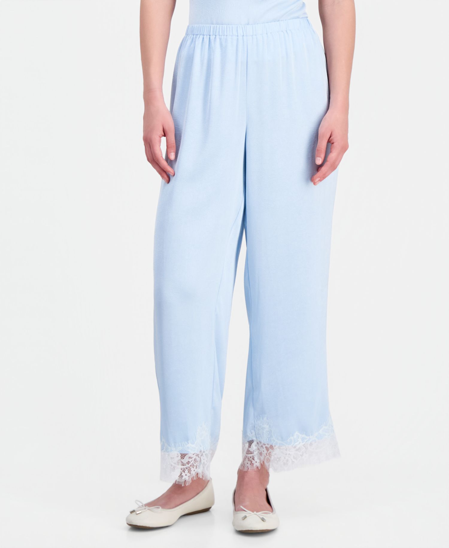 Petite Satin Lace-Trim Ankle Pants