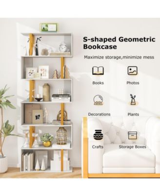 5-Tier/6-Tier Geometric Bookcase with Metal Frame and Anti-tipping Kits-6-Tier