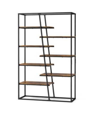 Industrial 6 Tier Ladder Bookshelf 72 Inch Wall Storage Shelf