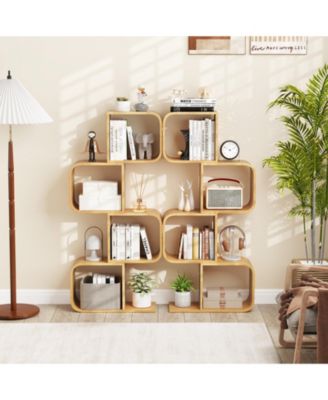 4 Tier Wicker S-Shaped Bookcase with Open Cubes Organizer Shelf