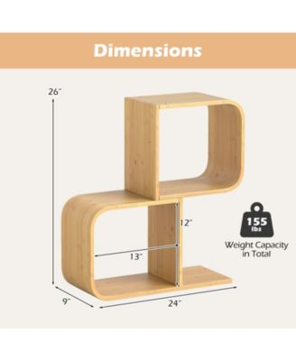 S-Shaped 2 Tier Wicker Bookcase for Living Room or Study