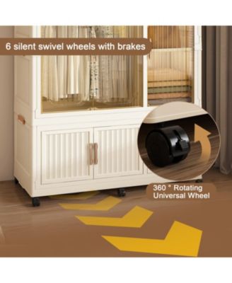 Portable Wardrobe Closet with 9 Magnetic Doors, 2 Hanging Rods & 6 Hangers