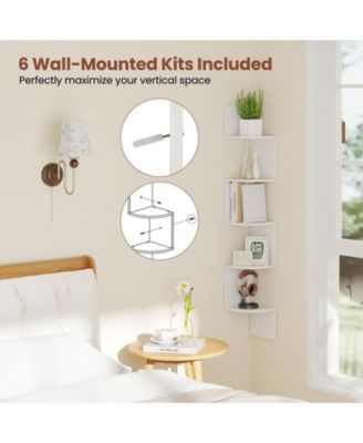 5-Tier Corner Shelf Floating Bookshelf Wall Mounted Storage Organizer