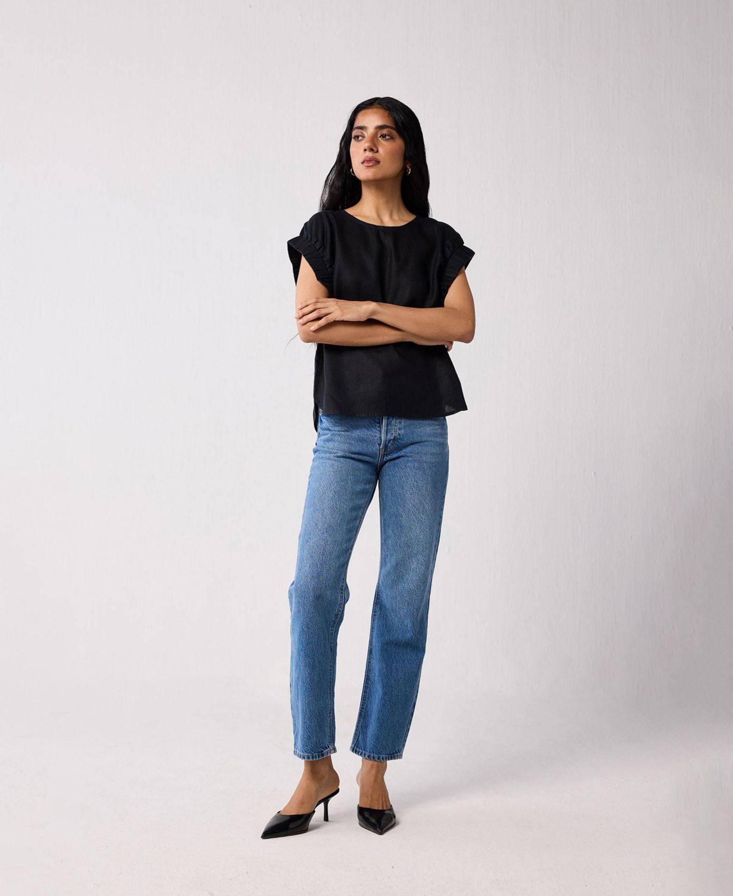Women's Hemp Top with Gathered Sleeve