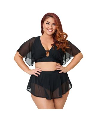 Plus Size Flutter Sleeve Swim Top