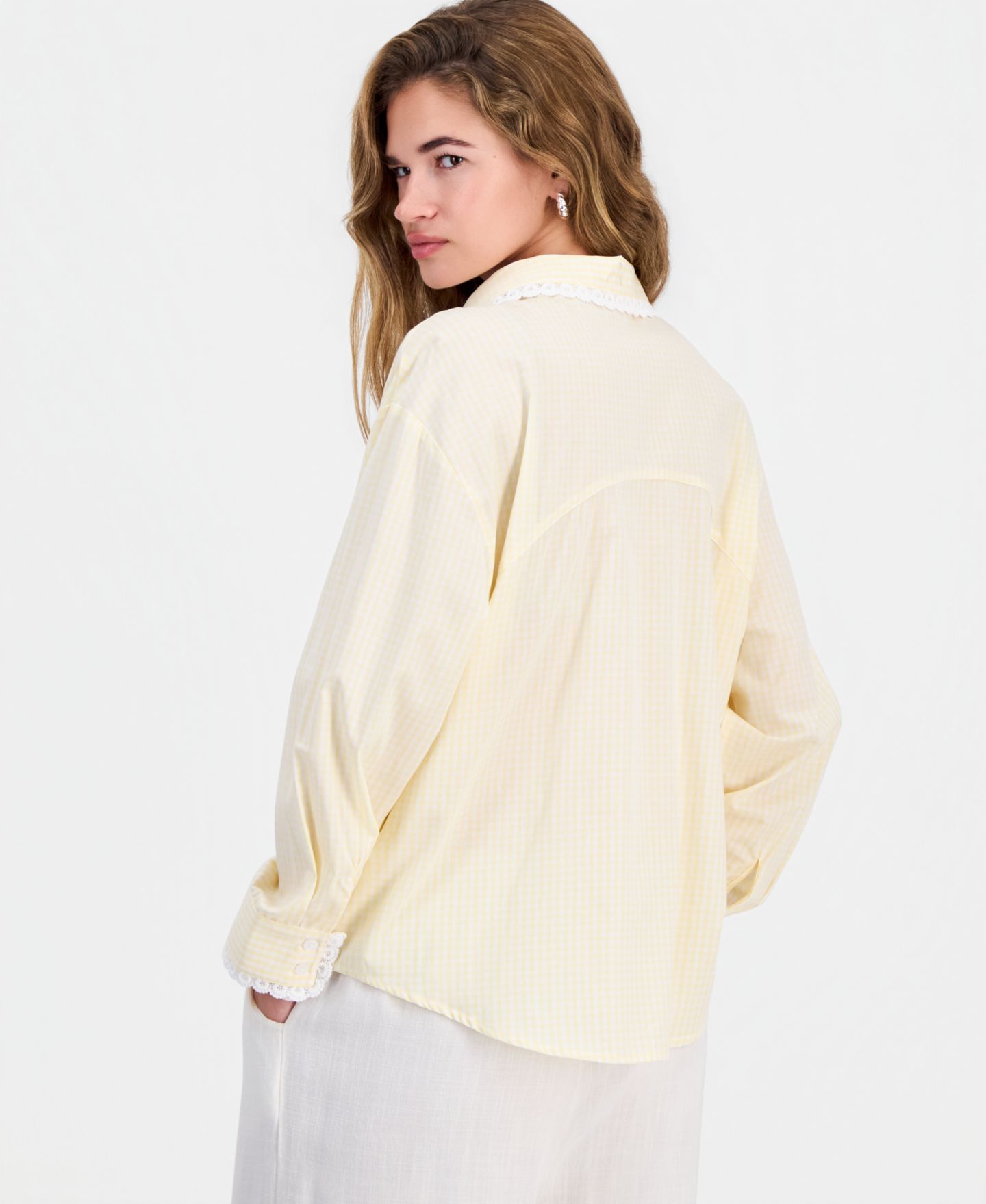 Женская рубашка And Now This Petite Cotton Gingham Button-Front, цвет: В мелкую клетку — фото 3