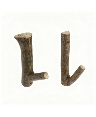 2-Piece Real Wood Branch Wall Hooks with Bark,Rustic Decor